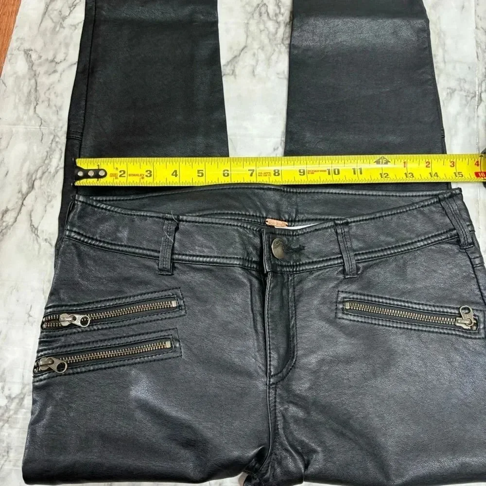 Free People Faux leather Skinny Jeans size 4 Black Gold Zipper detail
